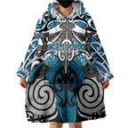 Personalised Maori Ngati Porou Wearable Blanket Hoodie Silver Fern Kowhaiwhai Art