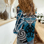 Personalised Maori Ngati Porou Women Casual Shirt Silver Fern Kowhaiwhai Art