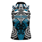 Personalised Maori Ngati Porou Women Sleeveless Polo Shirt Silver Fern Kowhaiwhai Art