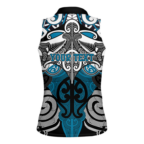 Personalised Maori Ngati Porou Women Sleeveless Polo Shirt Silver Fern Kowhaiwhai Art