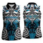 Personalised Maori Ngati Porou Women Sleeveless Polo Shirt Silver Fern Kowhaiwhai Art