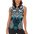Personalised Maori Ngati Porou Women Sleeveless Polo Shirt Silver Fern Kowhaiwhai Art