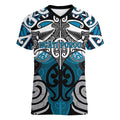 Personalised Maori Ngati Porou Women V-Neck T-Shirt Silver Fern Kowhaiwhai Art