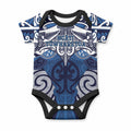Personalised Maori Ngati Tuwharetoa Baby Onesie Silver Fern Kowhaiwhai Art
