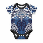 Personalised Maori Ngati Tuwharetoa Baby Onesie Silver Fern Kowhaiwhai Art