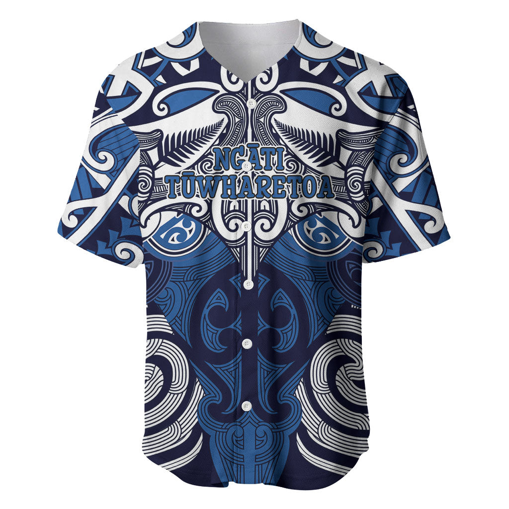 Personalised Maori Ngati Tuwharetoa Baseball Jersey Silver Fern Kowhaiwhai Art