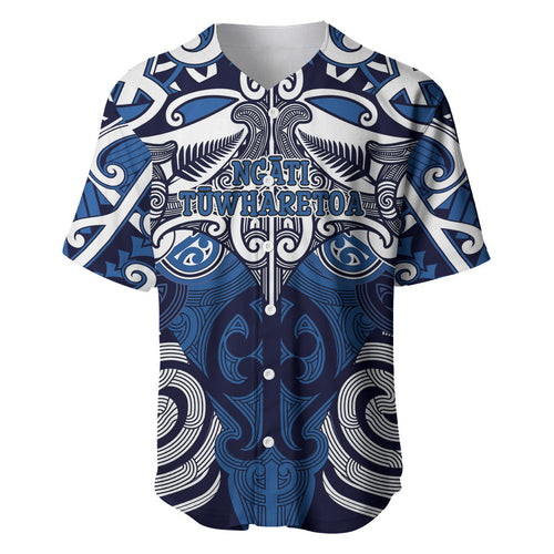 Personalised Maori Ngati Tuwharetoa Baseball Jersey Silver Fern Kowhaiwhai Art