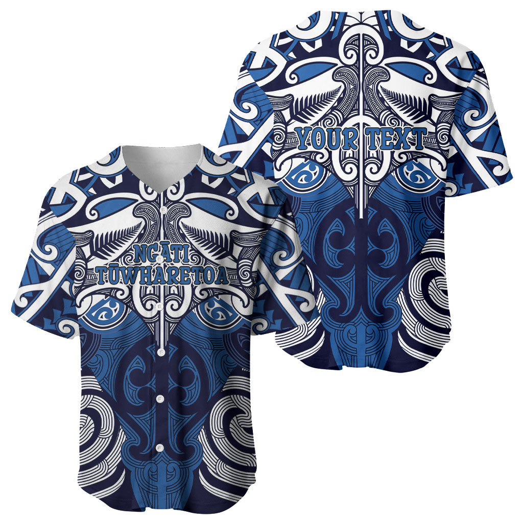 Personalised Maori Ngati Tuwharetoa Baseball Jersey Silver Fern Kowhaiwhai Art