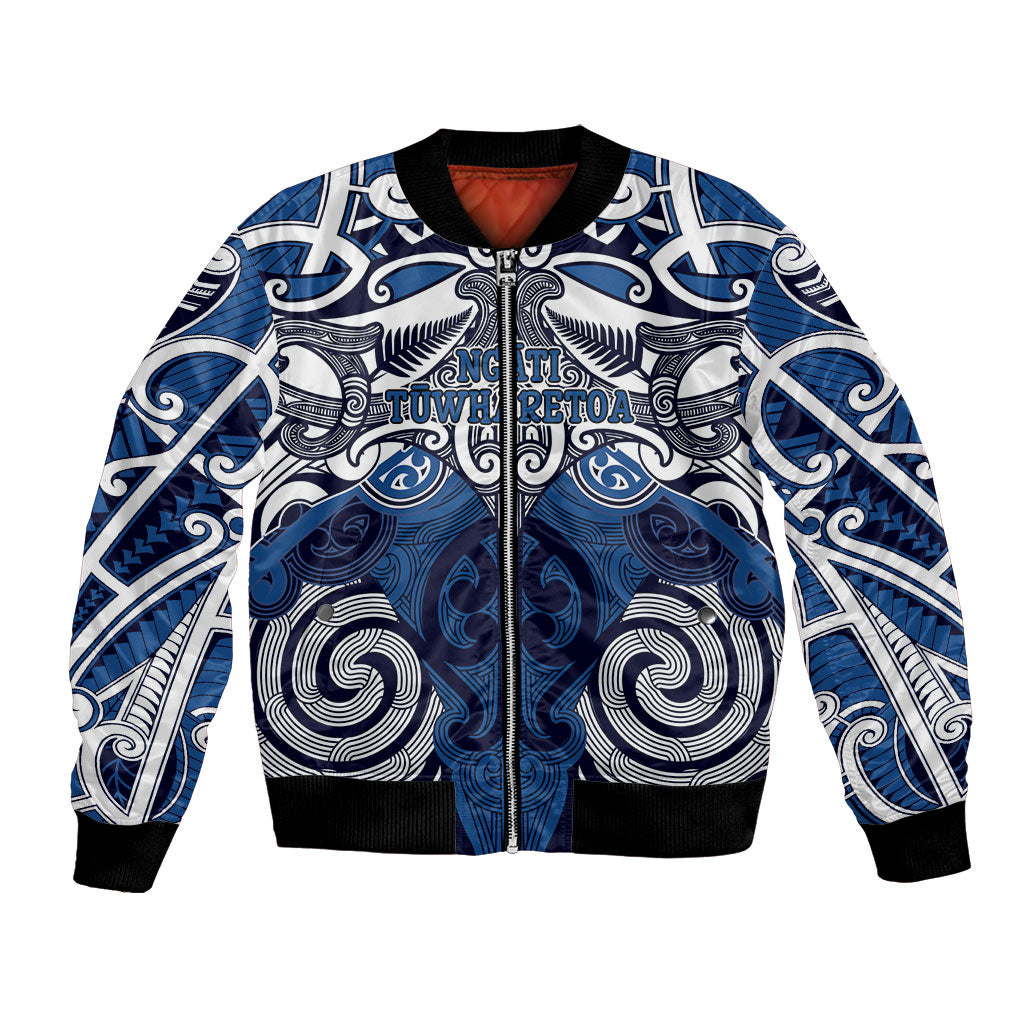 Personalised Maori Ngati Tuwharetoa Bomber Jacket Silver Fern Kowhaiwhai Art