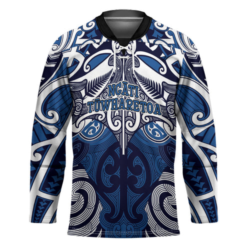 Personalised Maori Ngati Tuwharetoa Hockey Jersey Silver Fern Kowhaiwhai Art