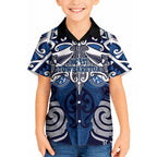 Personalised Maori Ngati Tuwharetoa Kid Hawaiian Shirt Silver Fern Kowhaiwhai Art