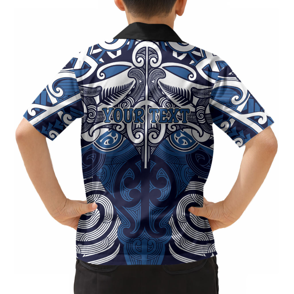 Personalised Maori Ngati Tuwharetoa Kid Hawaiian Shirt Silver Fern Kowhaiwhai Art