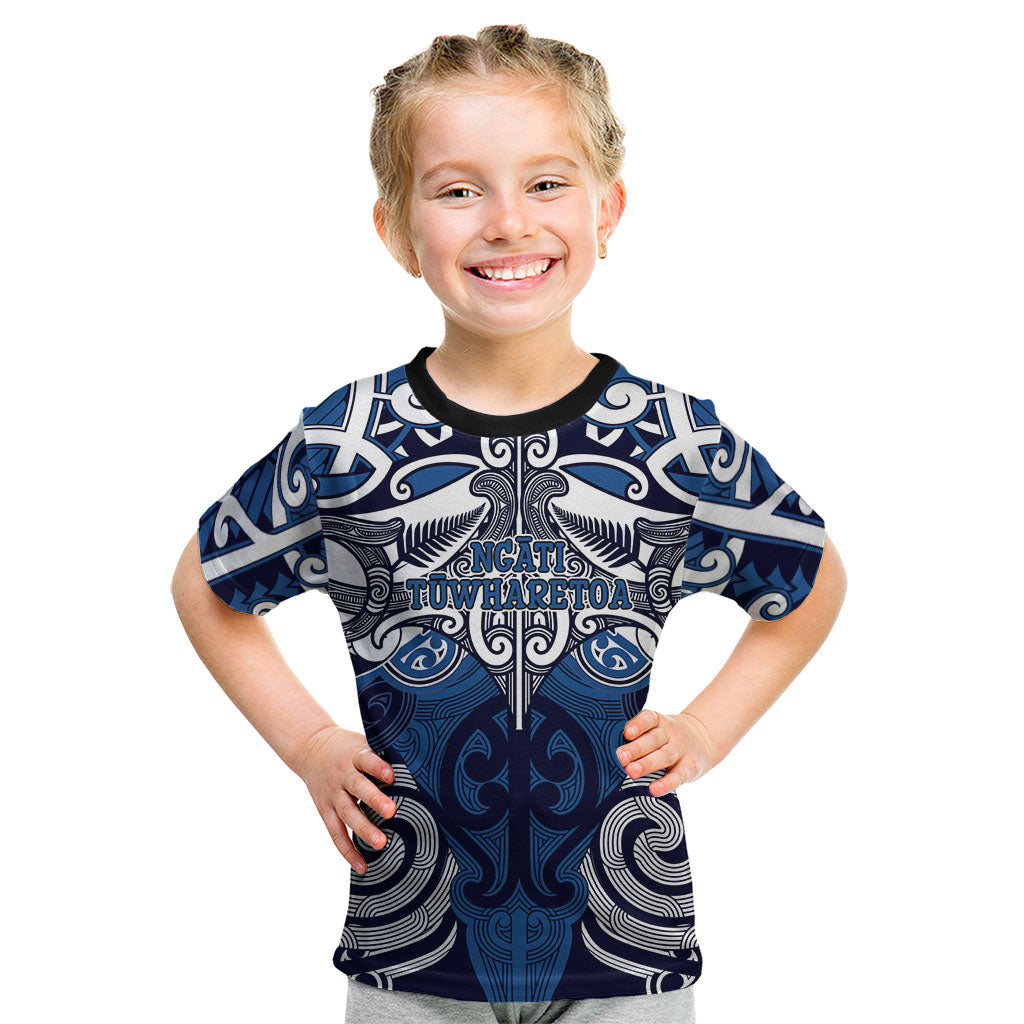 Personalised Maori Ngati Tuwharetoa Kid T Shirt Silver Fern Kowhaiwhai Art