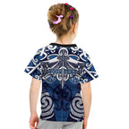 Personalised Maori Ngati Tuwharetoa Kid T Shirt Silver Fern Kowhaiwhai Art