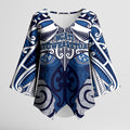 Personalised Maori Ngati Tuwharetoa Kimono Sleeve Blouse Silver Fern Kowhaiwhai Art