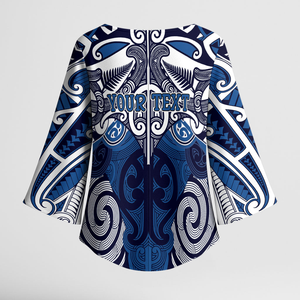 Personalised Maori Ngati Tuwharetoa Kimono Sleeve Blouse Silver Fern Kowhaiwhai Art