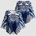 Personalised Maori Ngati Tuwharetoa Kimono Sleeve Blouse Silver Fern Kowhaiwhai Art