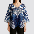 Personalised Maori Ngati Tuwharetoa Kimono Sleeve Blouse Silver Fern Kowhaiwhai Art