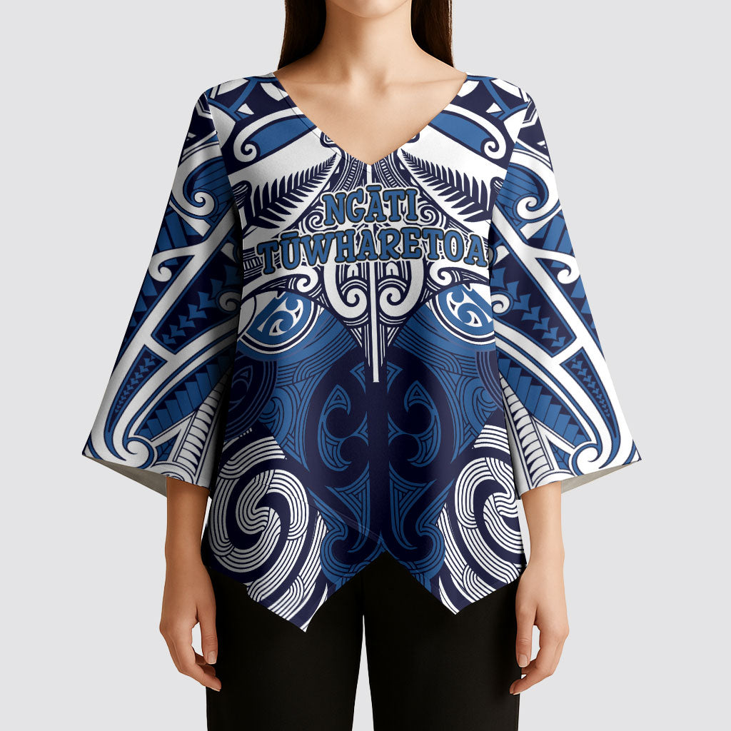 Personalised Maori Ngati Tuwharetoa Kimono Sleeve Blouse Silver Fern Kowhaiwhai Art