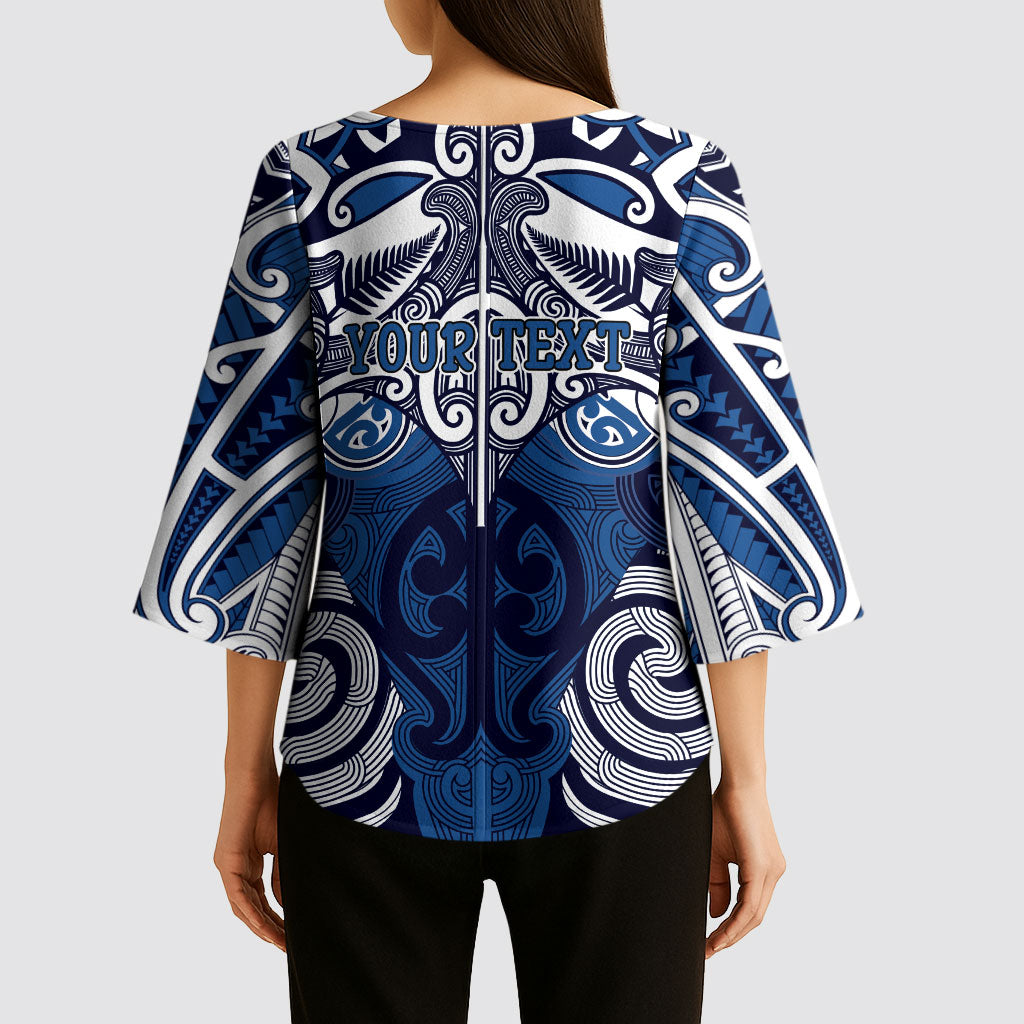 Personalised Maori Ngati Tuwharetoa Kimono Sleeve Blouse Silver Fern Kowhaiwhai Art
