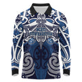 Personalised Maori Ngati Tuwharetoa Long Sleeve Polo Shirt Silver Fern Kowhaiwhai Art