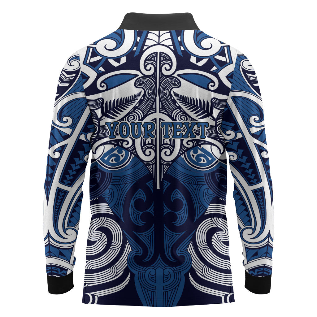 Personalised Maori Ngati Tuwharetoa Long Sleeve Polo Shirt Silver Fern Kowhaiwhai Art