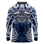 Personalised Maori Ngati Tuwharetoa Long Sleeve Polo Shirt Silver Fern Kowhaiwhai Art