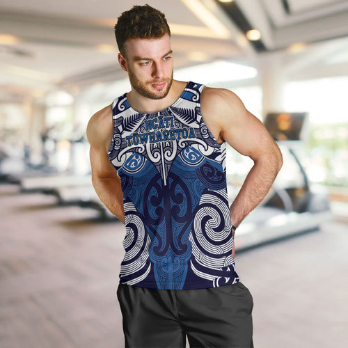 Personalised Maori Ngati Tuwharetoa Men Tank Top Silver Fern Kowhaiwhai Art