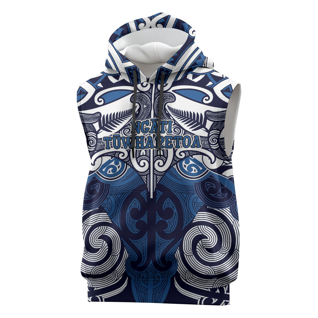 Personalised Maori Ngati Tuwharetoa Sleeveless Hoodie Silver Fern Kowhaiwhai Art