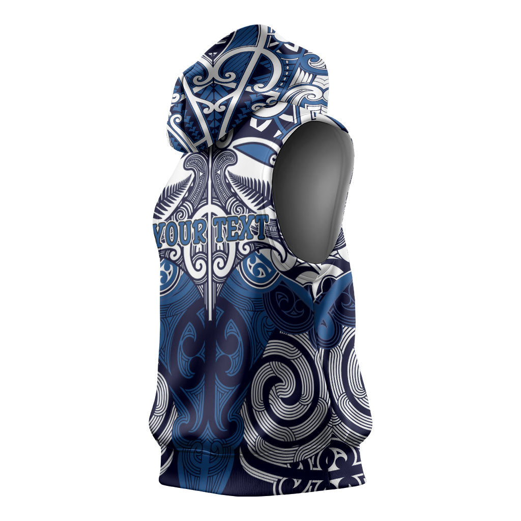 Personalised Maori Ngati Tuwharetoa Sleeveless Hoodie Silver Fern Kowhaiwhai Art