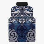 Personalised Maori Ngati Tuwharetoa Sleeveless Puffer Jacket Silver Fern Kowhaiwhai Art