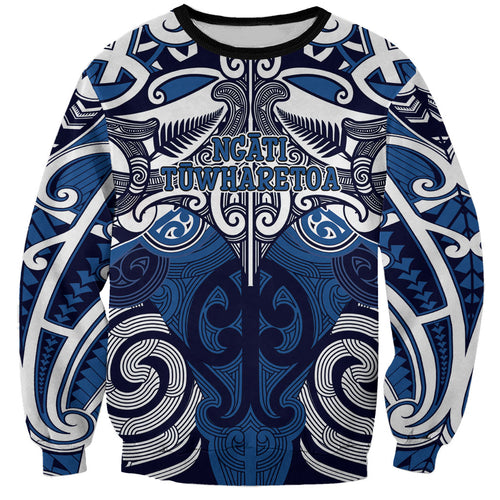 Personalised Maori Ngati Tuwharetoa Sweatshirt Silver Fern Kowhaiwhai Art