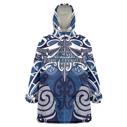 Personalised Maori Ngati Tuwharetoa Wearable Blanket Hoodie Silver Fern Kowhaiwhai Art