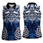 Personalised Maori Ngati Tuwharetoa Women Sleeveless Polo Shirt Silver Fern Kowhaiwhai Art
