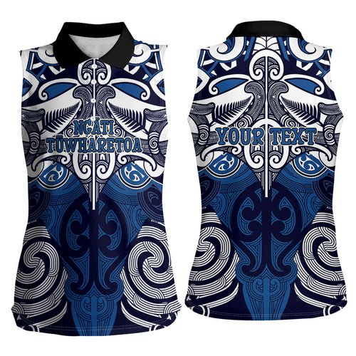 Personalised Maori Ngati Tuwharetoa Women Sleeveless Polo Shirt Silver Fern Kowhaiwhai Art
