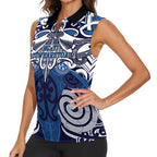 Personalised Maori Ngati Tuwharetoa Women Sleeveless Polo Shirt Silver Fern Kowhaiwhai Art