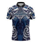 Personalised Maori Ngati Tuwharetoa Zipper Polo Shirt Silver Fern Kowhaiwhai Art