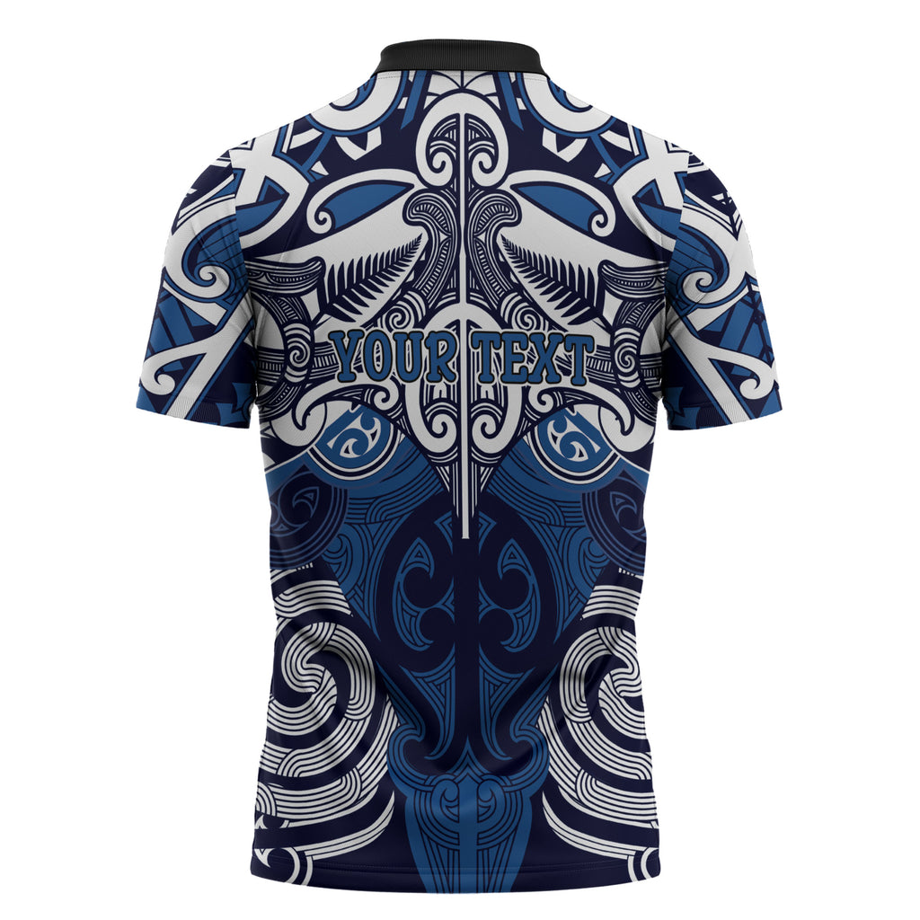 Personalised Maori Ngati Tuwharetoa Zipper Polo Shirt Silver Fern Kowhaiwhai Art