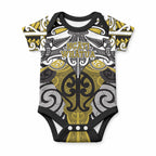 Personalised Maori Ngati Whatua Baby Onesie Silver Fern Kowhaiwhai Art