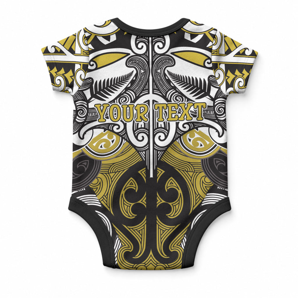 Personalised Maori Ngati Whatua Baby Onesie Silver Fern Kowhaiwhai Art