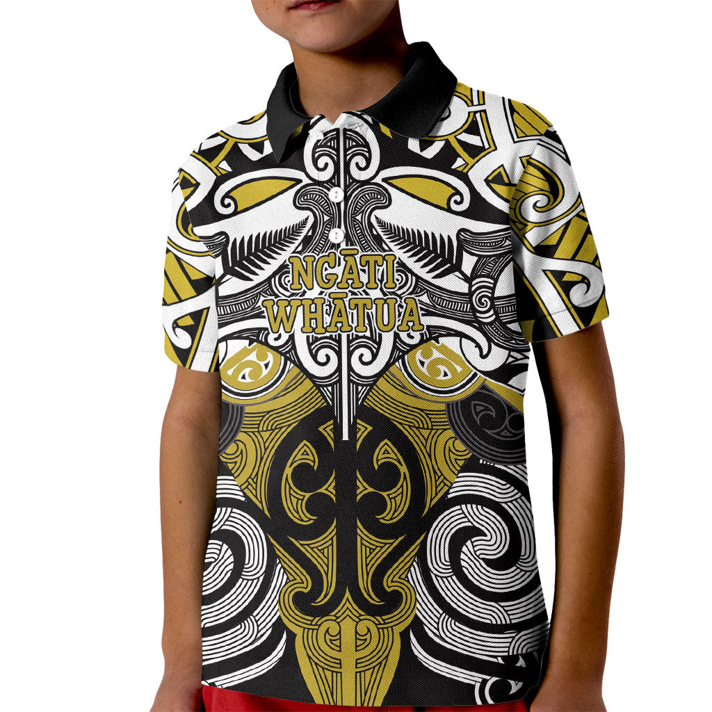 Personalised Maori Ngati Whatua Kid Polo Shirt Silver Fern Kowhaiwhai Art