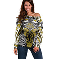 Personalised Maori Ngati Whatua Off Shoulder Sweater Silver Fern Kowhaiwhai Art
