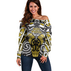 Personalised Maori Ngati Whatua Off Shoulder Sweater Silver Fern Kowhaiwhai Art