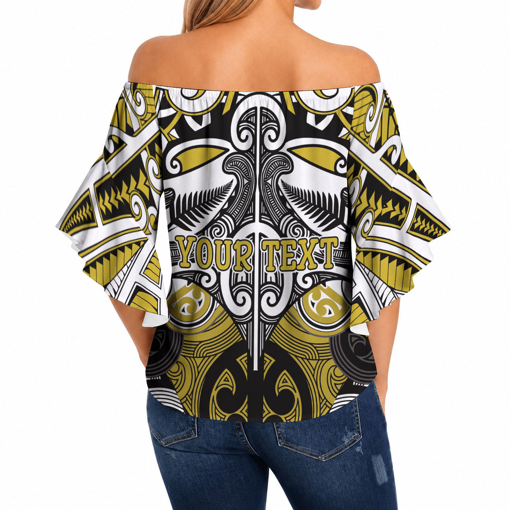Personalised Maori Ngati Whatua Off Shoulder Wrap Waist Top Silver Fern Kowhaiwhai Art