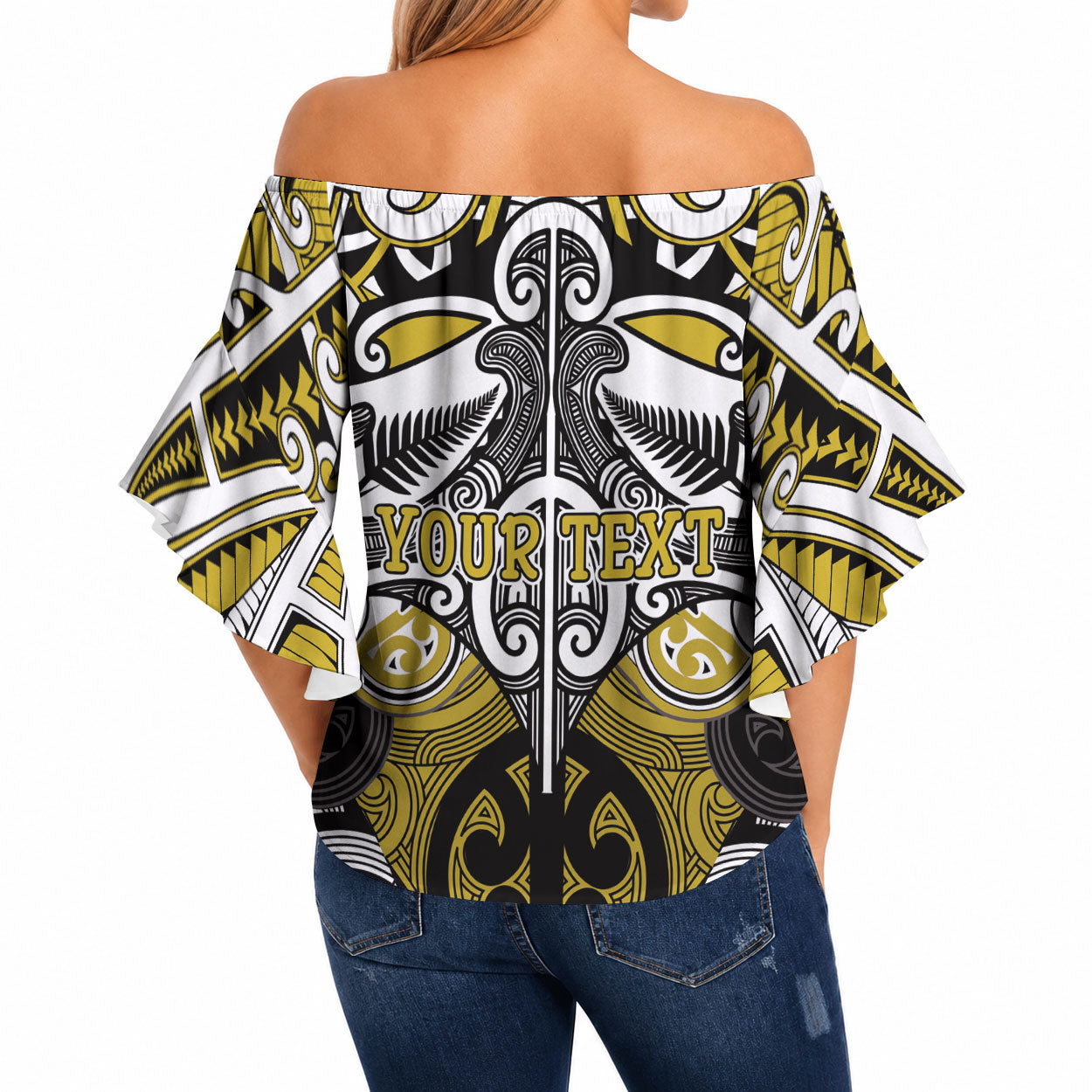 Personalised Maori Ngati Whatua Off Shoulder Wrap Waist Top Silver Fern Kowhaiwhai Art