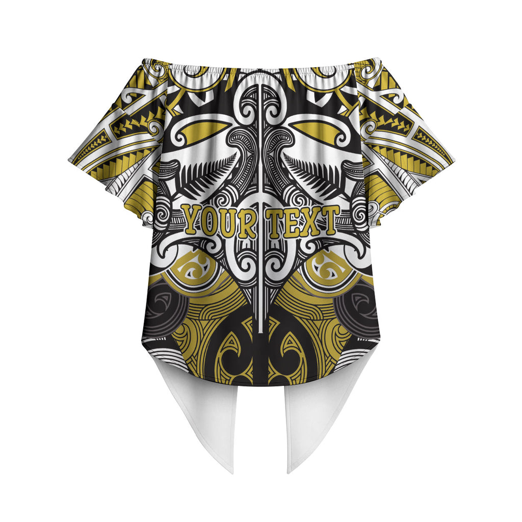 Personalised Maori Ngati Whatua Off Shoulder Wrap Waist Top Silver Fern Kowhaiwhai Art