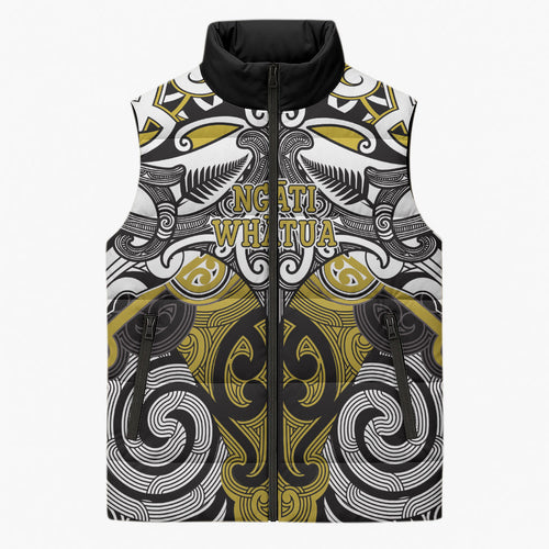 Personalised Maori Ngati Whatua Sleeveless Puffer Jacket Silver Fern Kowhaiwhai Art