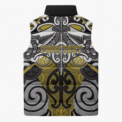 Personalised Maori Ngati Whatua Sleeveless Puffer Jacket Silver Fern Kowhaiwhai Art