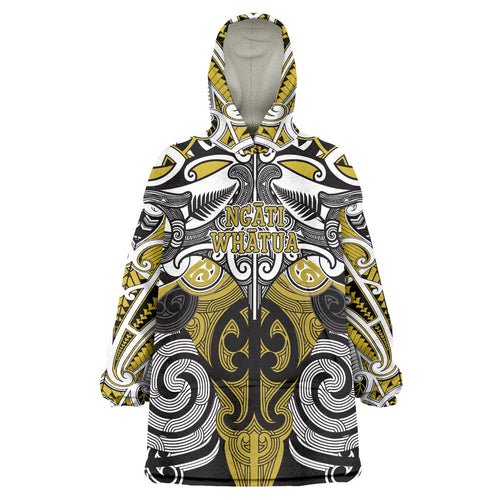 Personalised Maori Ngati Whatua Wearable Blanket Hoodie Silver Fern Kowhaiwhai Art