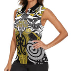 Personalised Maori Ngati Whatua Women Sleeveless Polo Shirt Silver Fern Kowhaiwhai Art